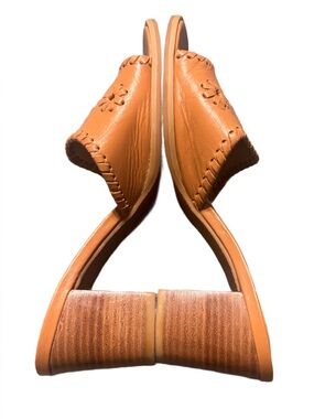 Jack Rogers Tan Leather Mule Sandals Block Heel Whipstitch Boho Size 6